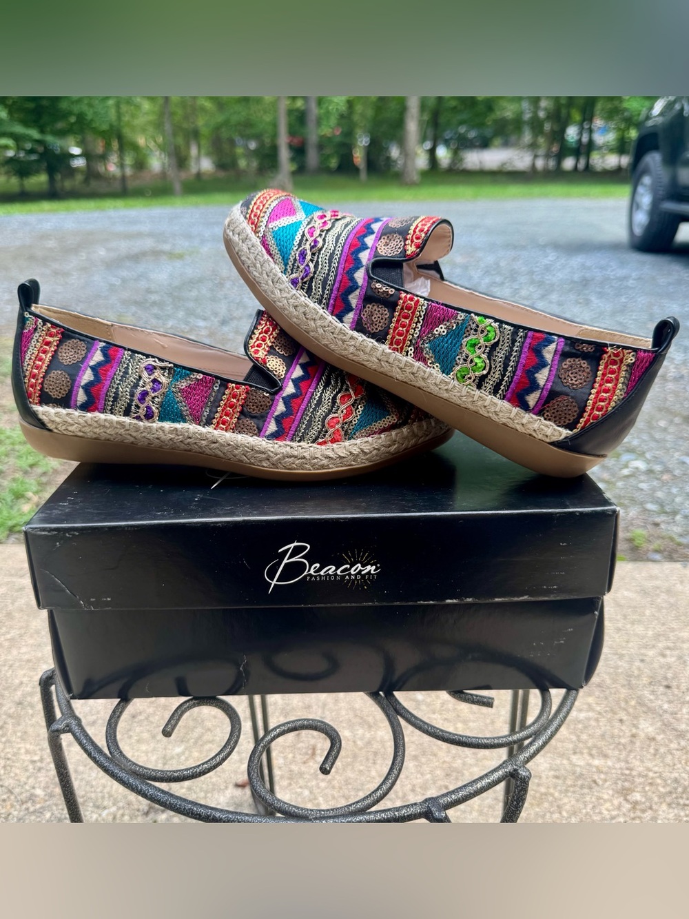Beacon Shoes Aztec Terri Sequin Striped Slip-On Loafers